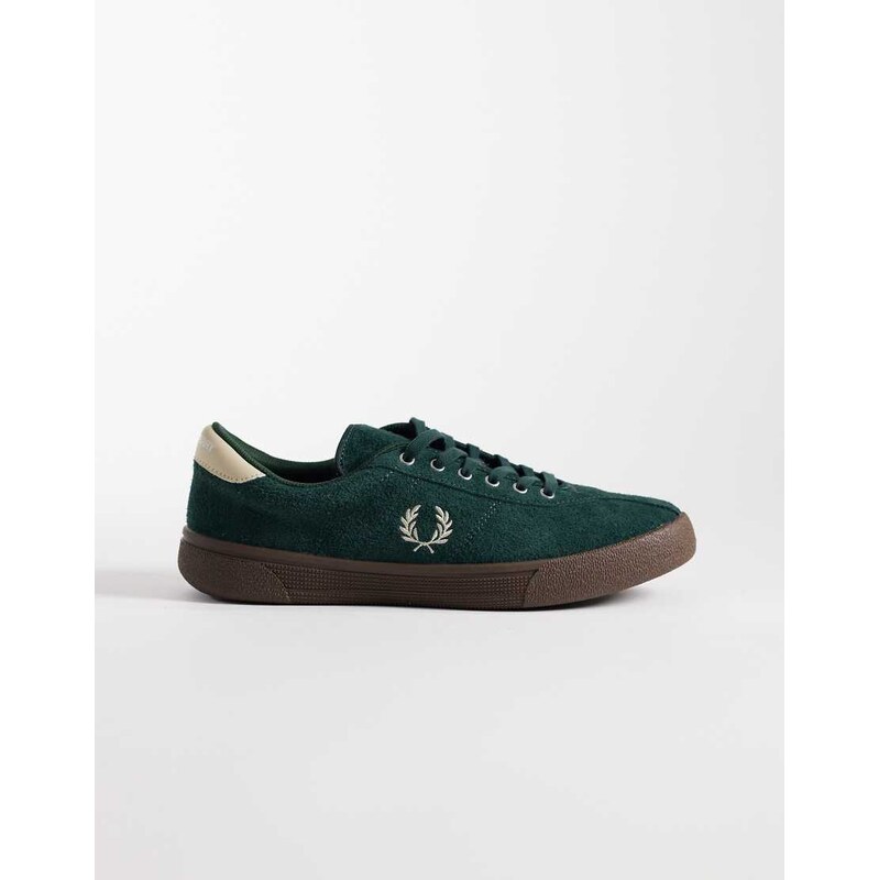 Fred Perry Tennis logo suede leather trainer in dark green