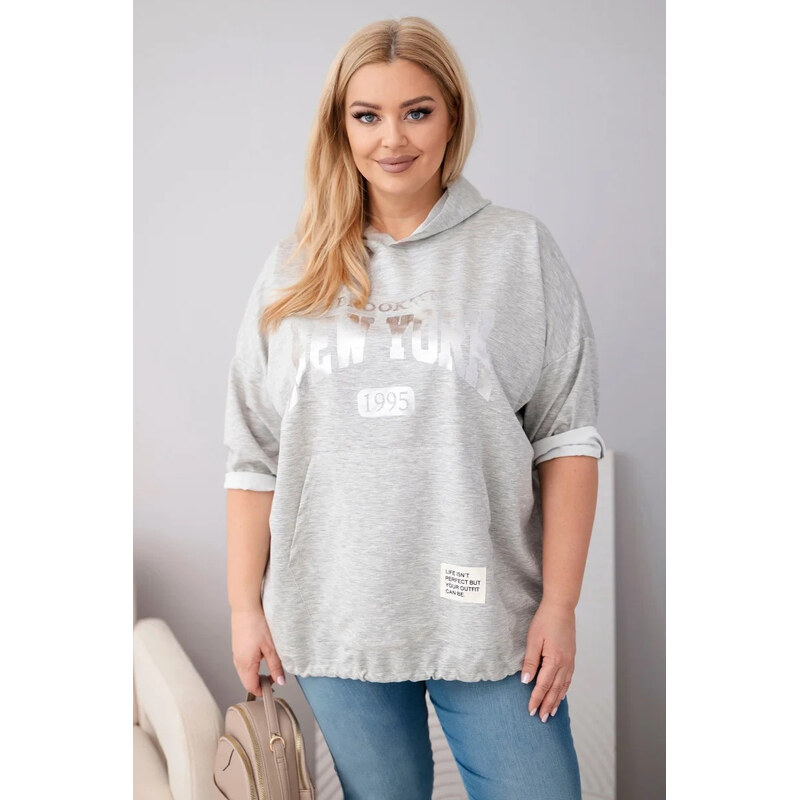 K-Fashion Dámská mikina Plus Size viskózová s kapucí a klokaní