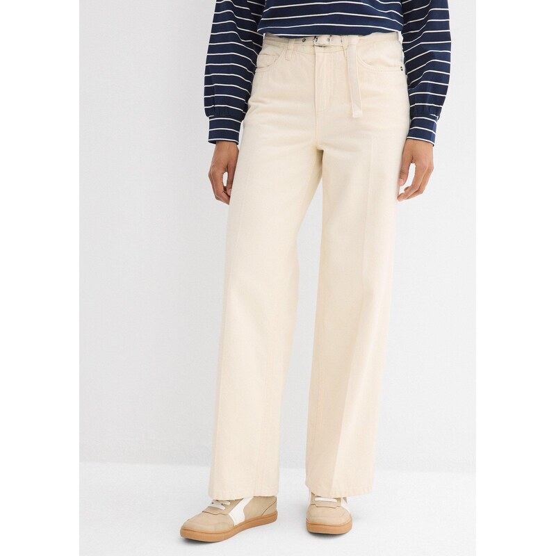 bonprix Džíny Loose Straight, Mid Waist, bavlna bílá Žena