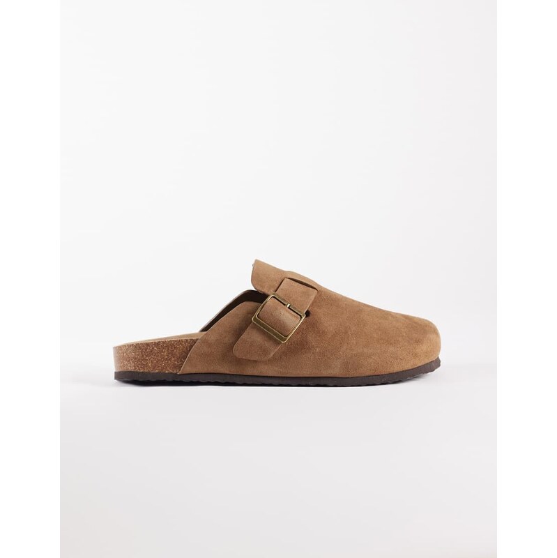 ASOS DESIGN mule sandals with cork sole in mole bonded suede