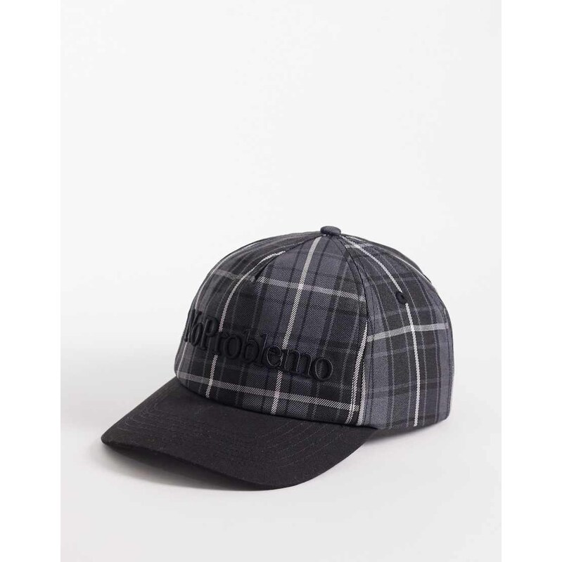 No Problemo plaid cap in black