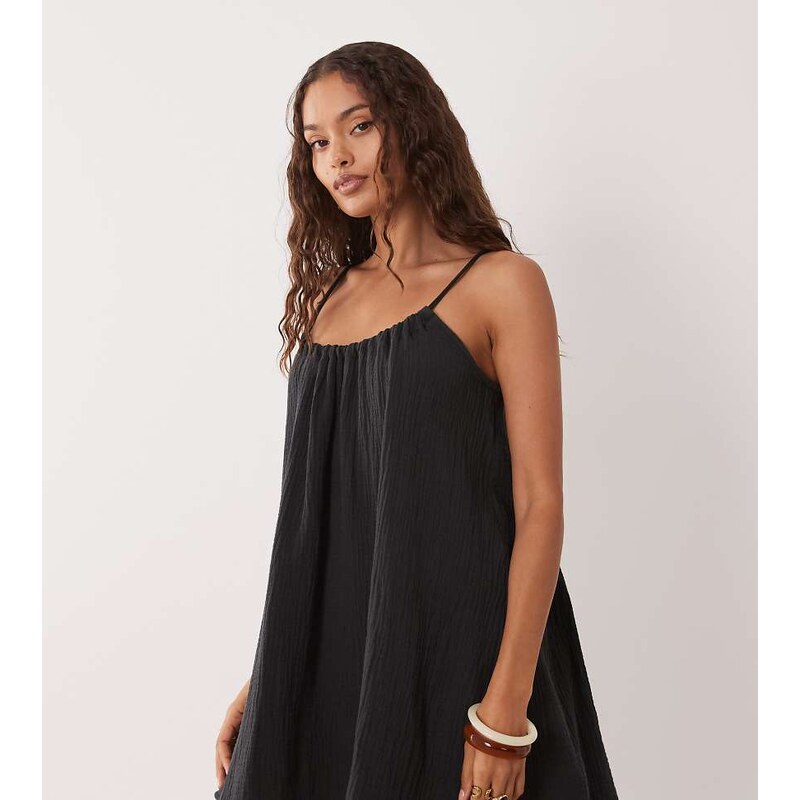 JDY Petite cheesecloth sleeveless mini dress in washed black 115518406