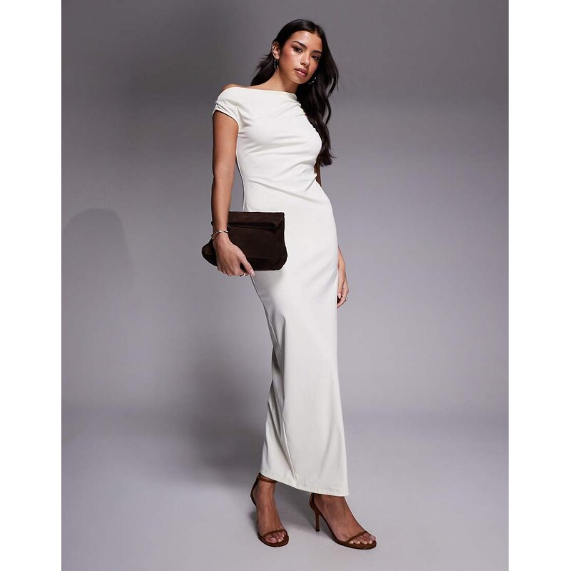 The Frolic exclusive asymmetric off shoulder maxi dress in cream-White 113734637