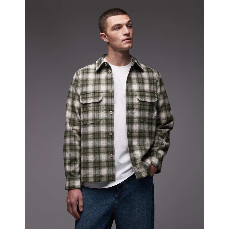 Double A By Wood Wood clay overshirt in grape leaf check-Multi