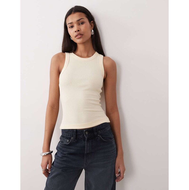 Gina Tricot slim fit rib tank top in buttermilk yellow