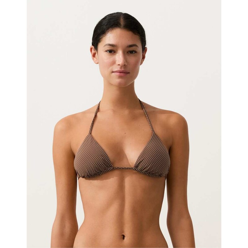 OYSHO Mini polka dot triangle bikini top in brown 113734875