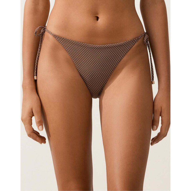 OYSHO Mini polka dot medium-coverage bikini briefs in brown