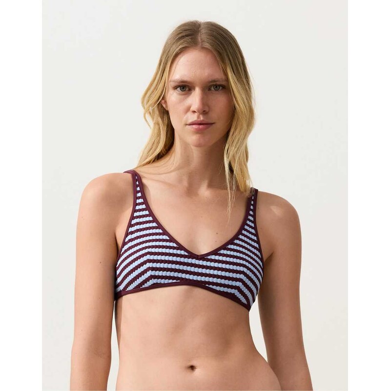 OYSHO Textured bicolour stripe halter bikini top in purple 113734876