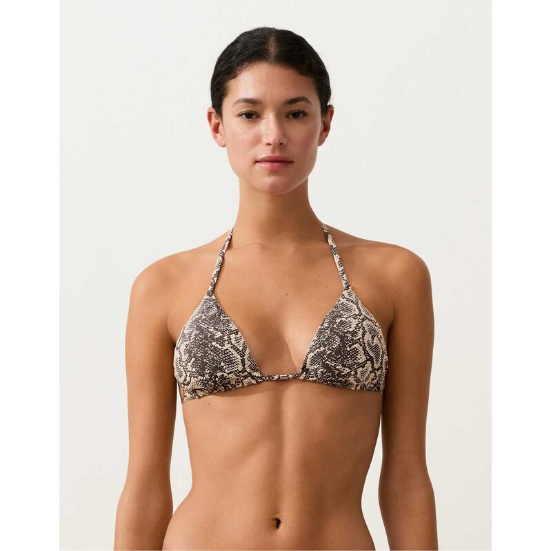 OYSHO Snake print triangle bikini top in black 113734877