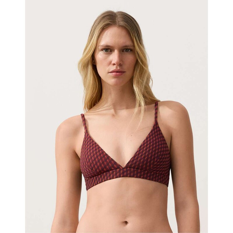 OYSHO Geometric jacquard triangle bikini top in purple