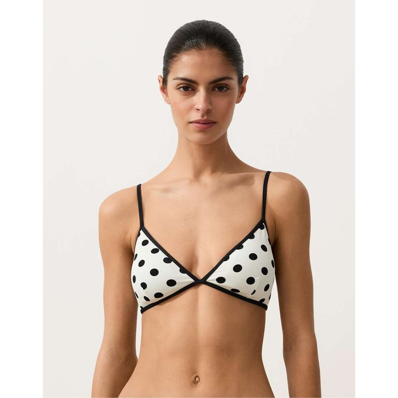 OYSHO Polka dot triangle bikini top in pale ecru-Neutral 113734879