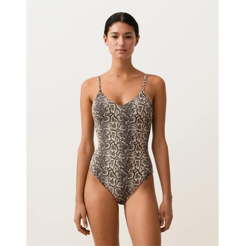 OYSHO Triangle snake print swimsuit in black