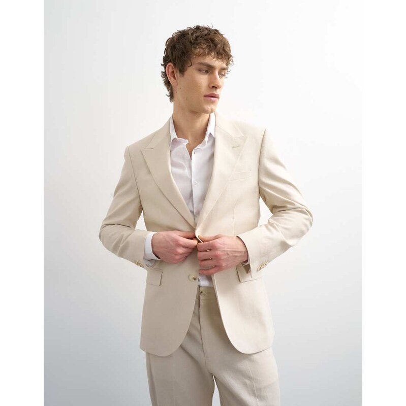 Topman linen rich blazer in stone-Neutral