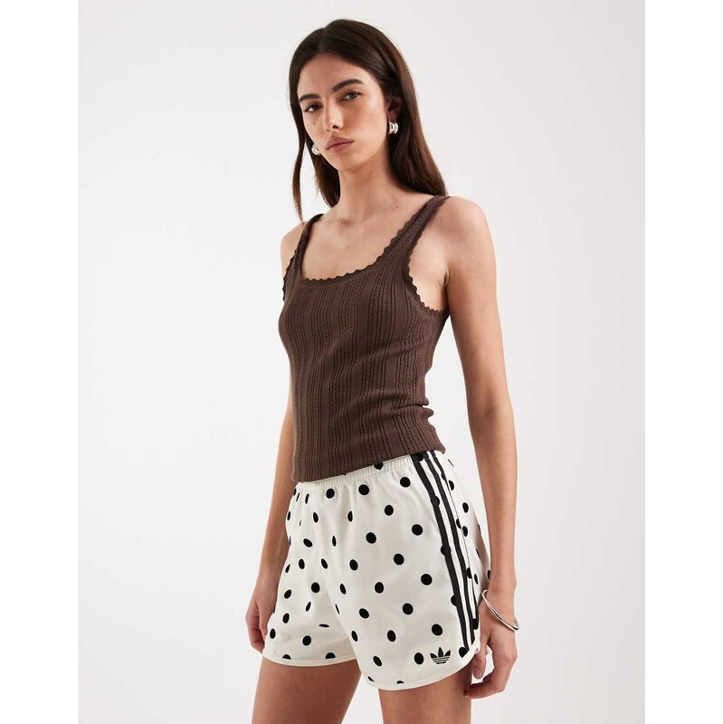 adidas Originals 3 stripe sprinter shorts in white polka dot 113734539