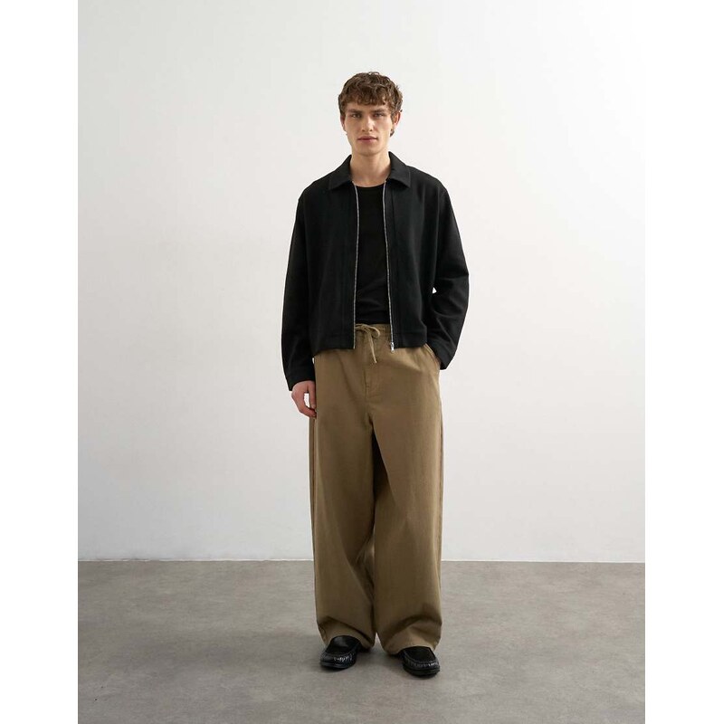 Topman baggy fit herringbone trousers in khaki-Green