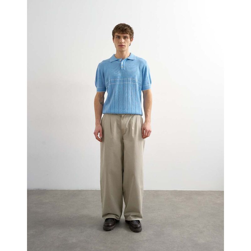 Topman baggy fit trousers with pleats in stone-Neutral