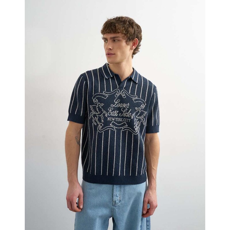 Topman relaxed fit knitted stripe polo with east side jacquard
