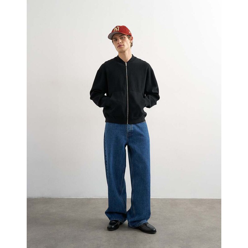 Topman premium relaxed fit knitted double zip cardigan in black