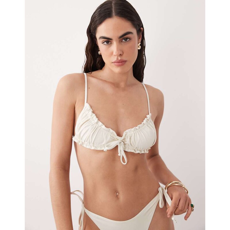 Miss Selfridge mix and match scrunchie bikini top in cream-White