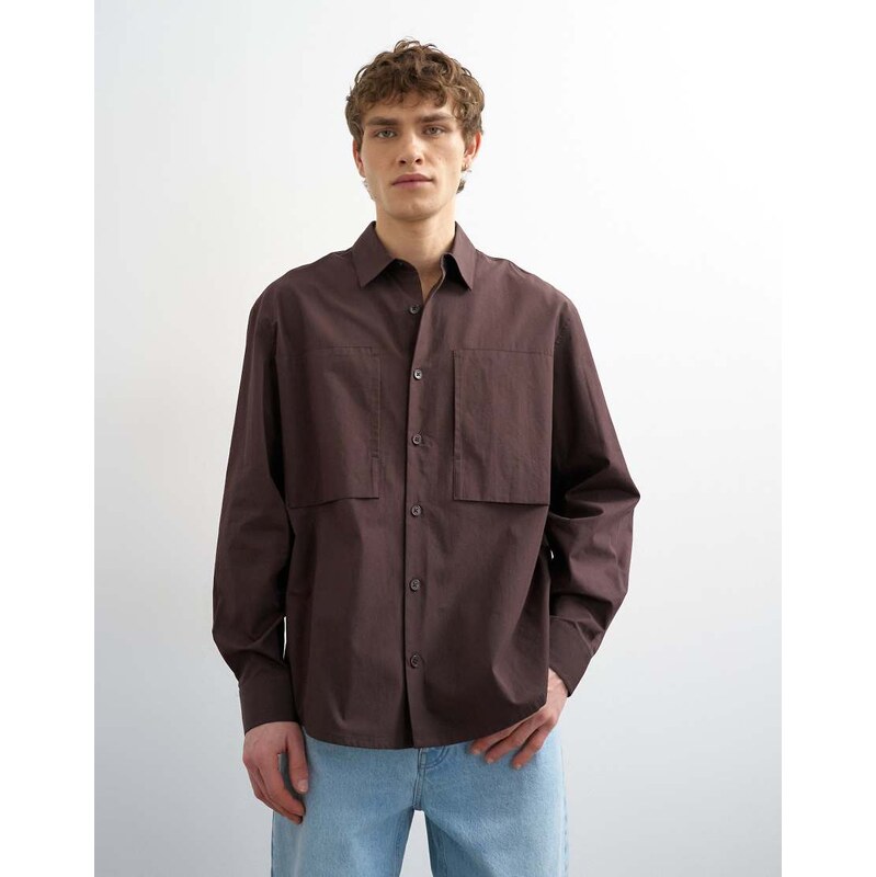 Topman relaxed fit poplin shirt in brown