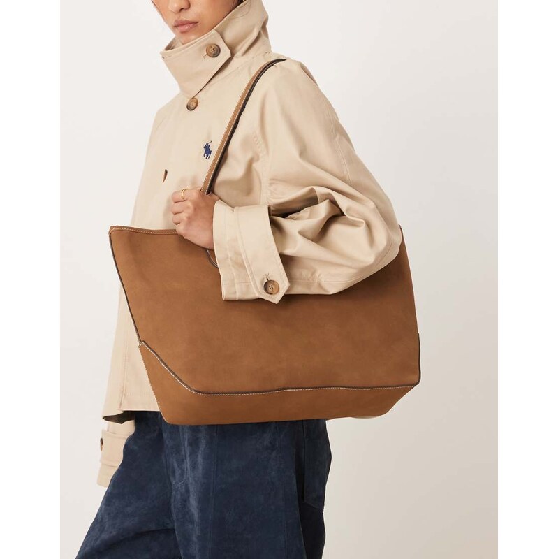 Accessorize nubuck leather suede tote bag in tan-Brown 113745741
