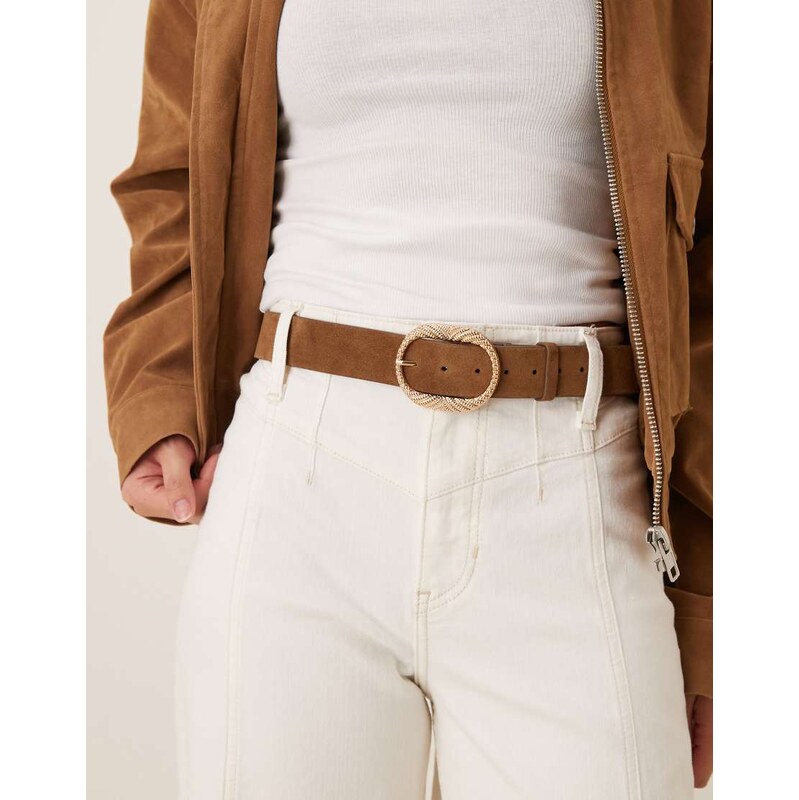 Accessorize premium textured buckle belt in brown 113742432