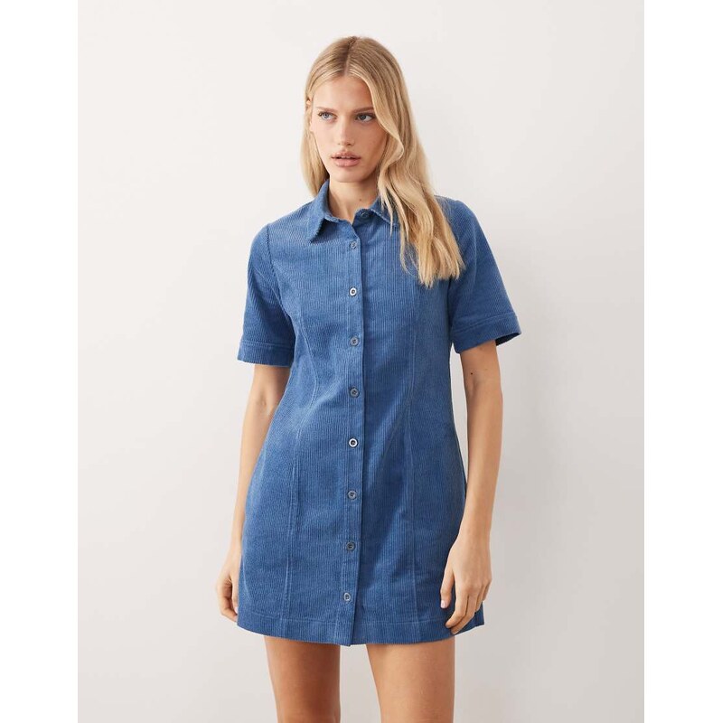 Threadbare cord short sleeve mini dress in blue