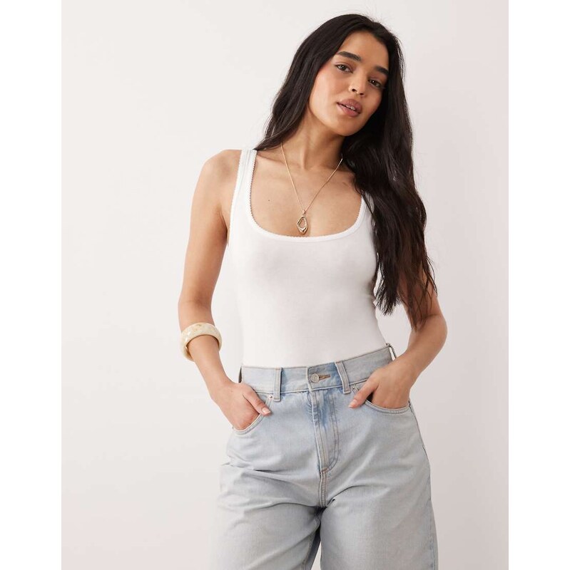 Miss Selfridge picot trim bodysuit in white 113745750