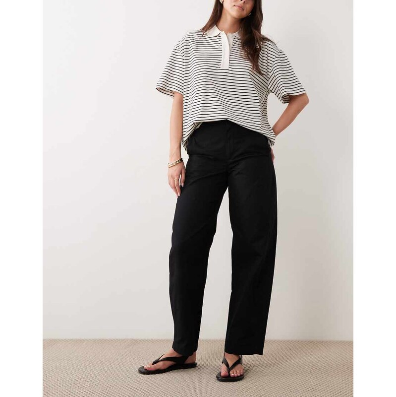 JDY high waist barrel leg trouser in black