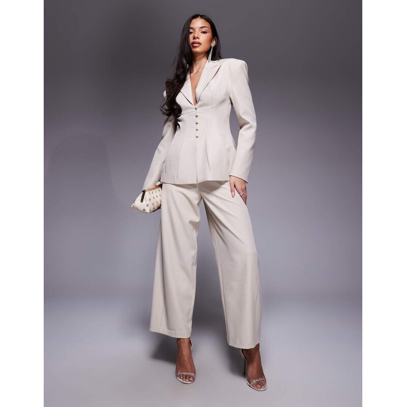 ASOS LUXE co-ord tailored straight leg trouser in neutral