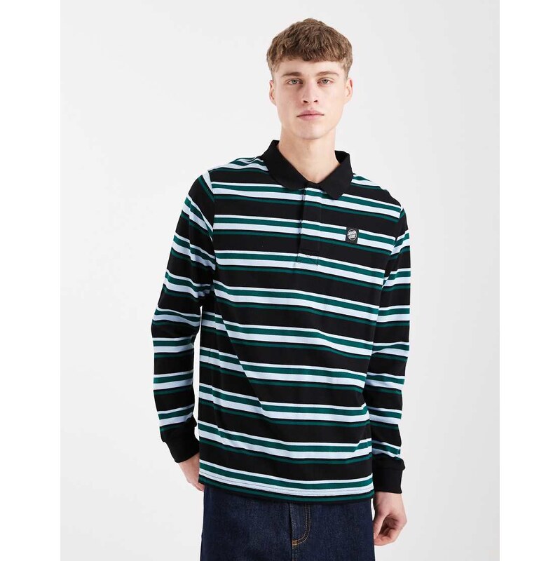 Santa Cruz cera stripe button up long sleeve polo in multi-Black