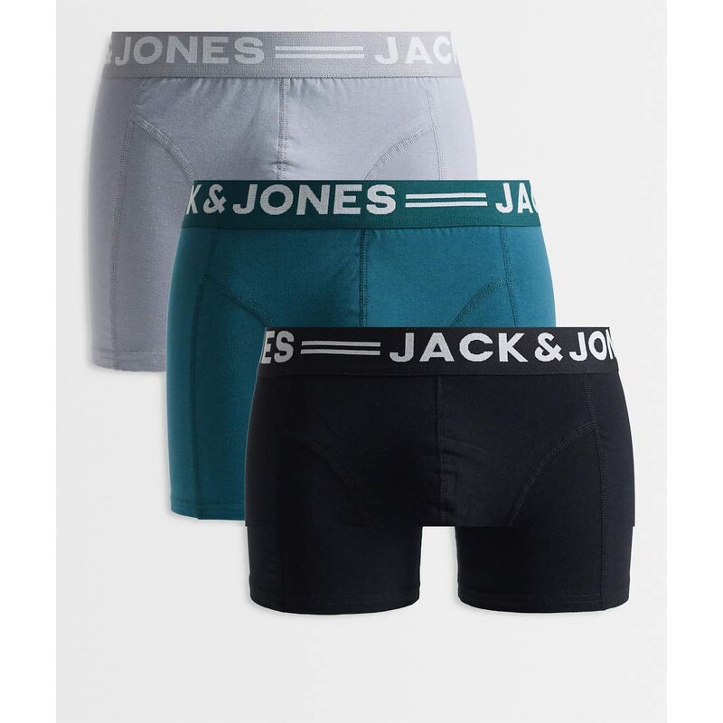 Jack & Jones 3 pack trunks with tonal waistband in black