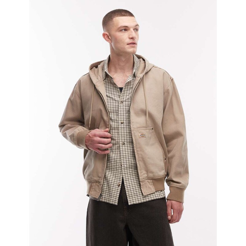 Dickies unlined canvas hooded bomber jacket in tan-Brown