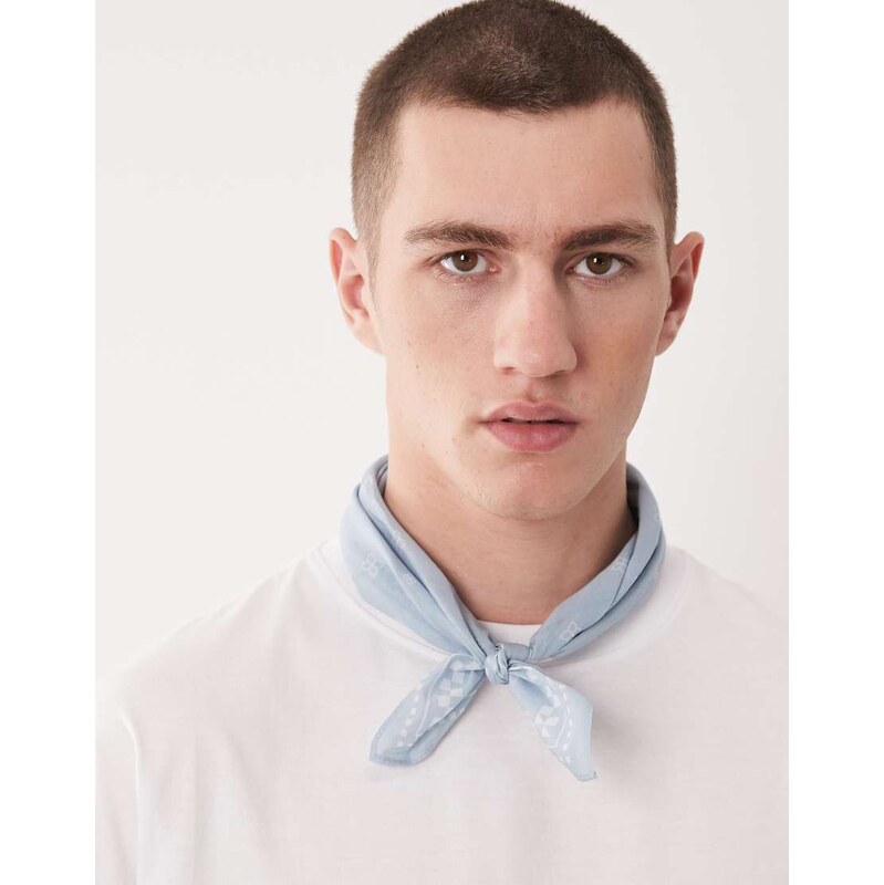 ASOS DESIGN paisley and checkerboard cotton bandana in blue