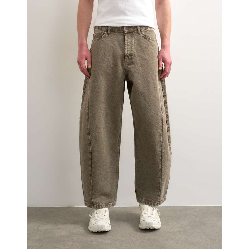 Topman rigid barrel jean in light brown-Green