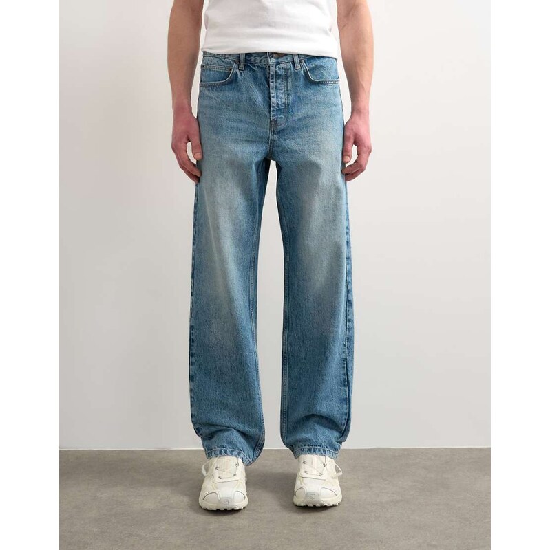 Topman rigid straight jean in mid wash-Blue