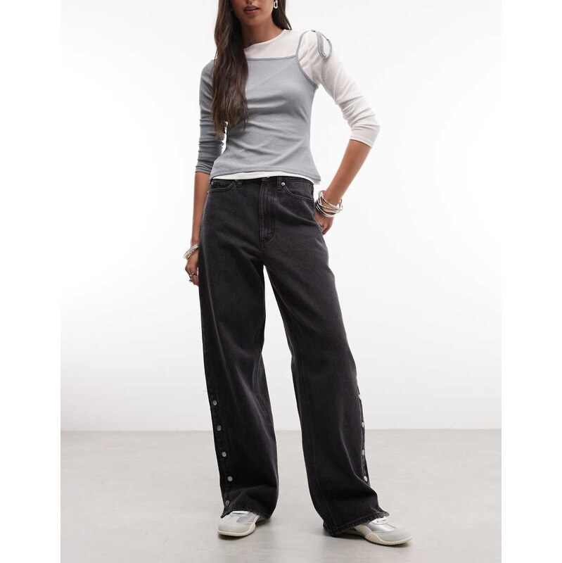 Obey penelope side snap button up denim jeans in faded black