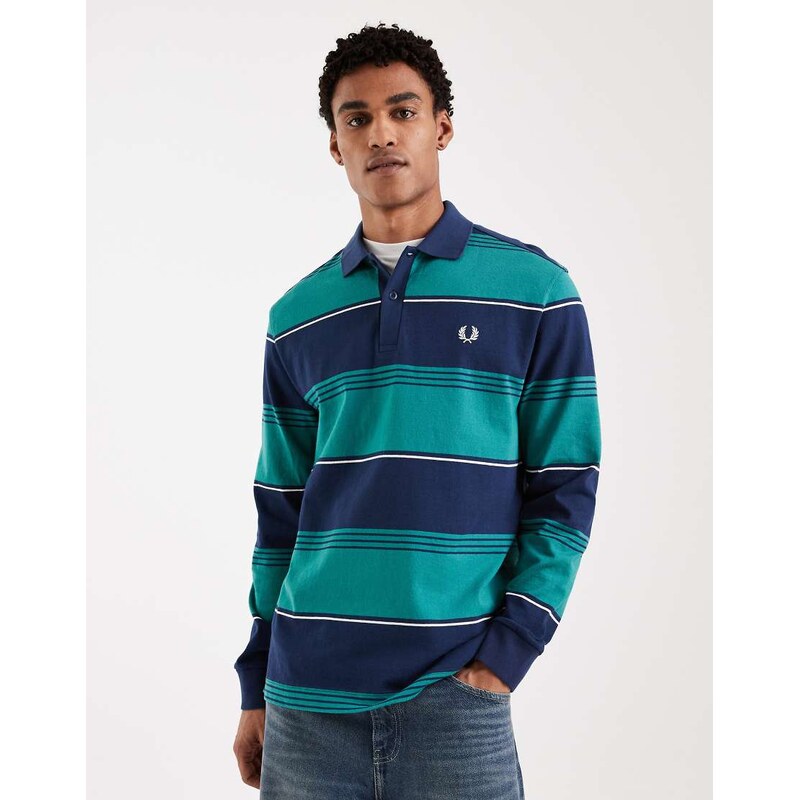 Fred Perry long sleeve heavyweight striped logo polo shirt in