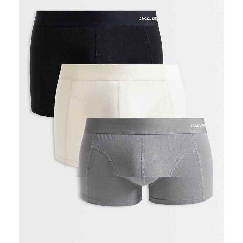 Jack & Jones 3 pack bamboo trunks in black navy grey
