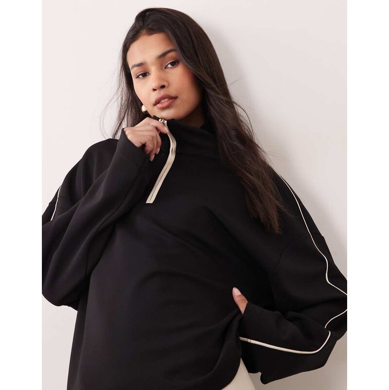 Mango Pipin knitted quarter zip jumper co-ord in black