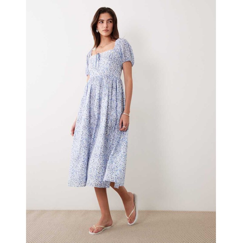 Abercrombie & Fitch milkmaid maxi dress in blue floral print