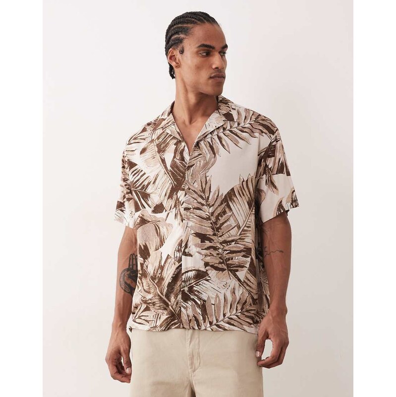Jack & Jones Jeff short sleeve shirt with palm tree print in