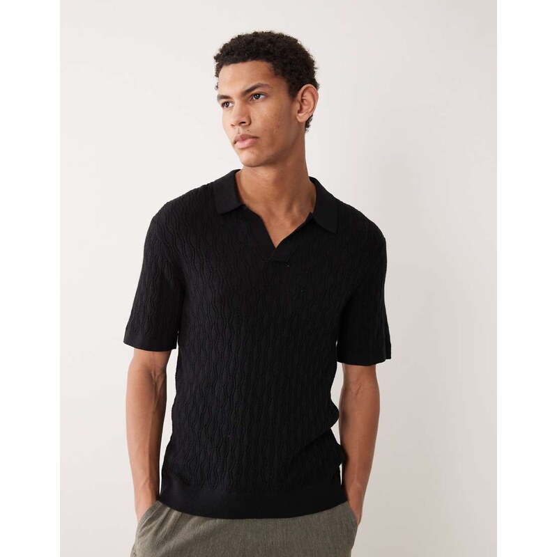Abercrombie & Fitch knitted short sleeve polo in black 113734799
