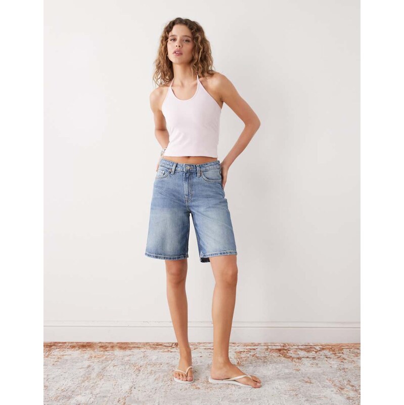 Weekday Monterey denim shorts in mid blue wash