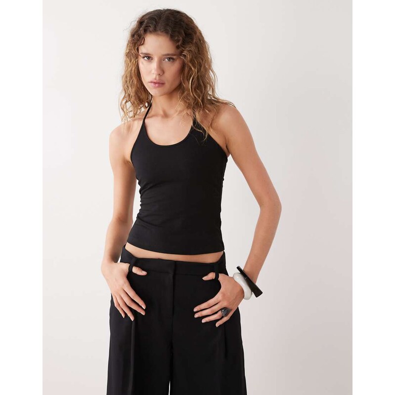 Weekday scoop halter neck vest top in black