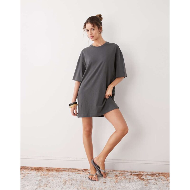 Weekday oversized t-shirt dress in charcoal exclusive to ASOS