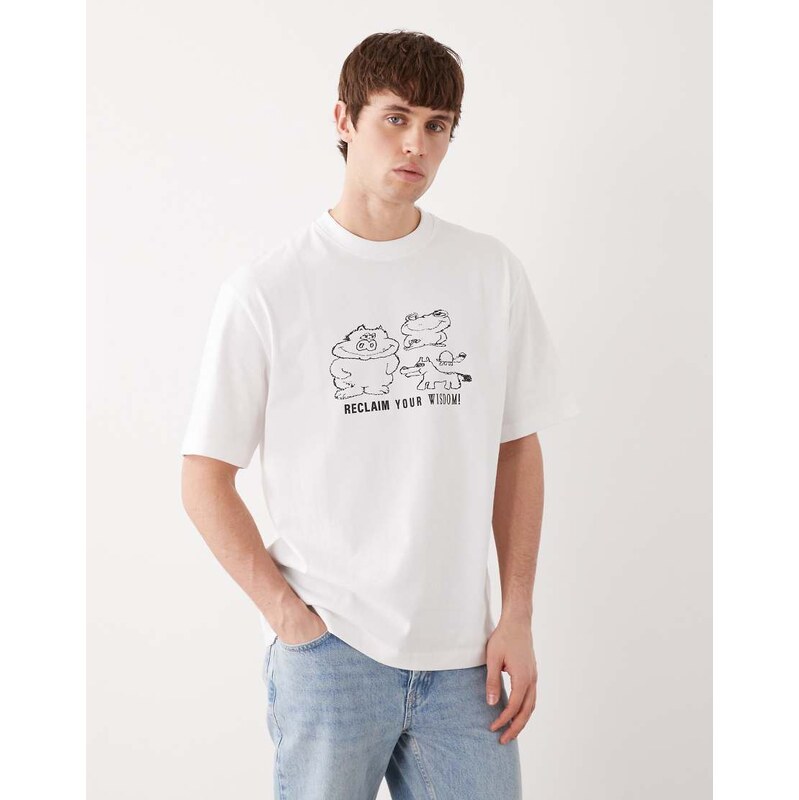 Weekday relaxed fit printed graphic t-shirt in white print