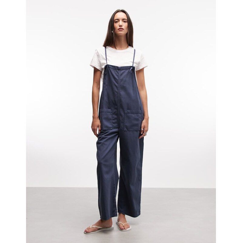 Monki cotton cami relaxed fit jumpsuit in blue wash