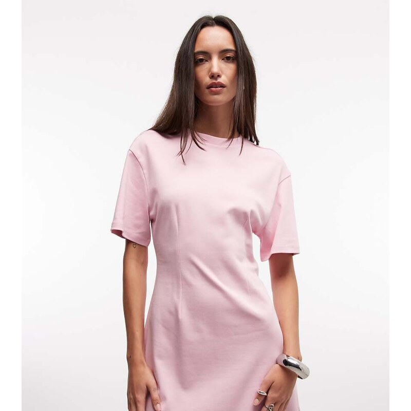 Monki cinched waist t-shirt mini dress in light pink