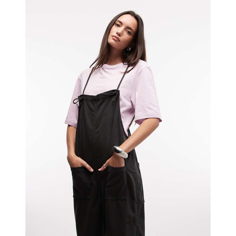 Monki cotton cami relaxed fit jumpsuit in black wash